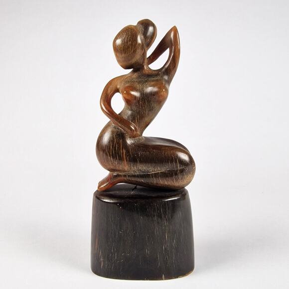 Hand Carved Kneeling Lady Figurine Mid Century Nude Sculpture Ox Horn Indonesian - Picture 8 of 8